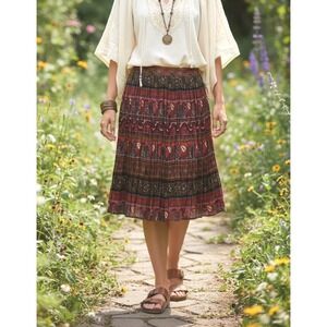 Vintage Boho‎ Floral Maxi Skirt Flowing Sheer Earth Tone Cottagecore One Size